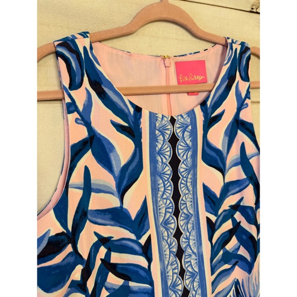 Lilly Pulitzer Sleeveless Tropical Leaf Print Dress Size 12 Pink Blue - Picture 4 of 8